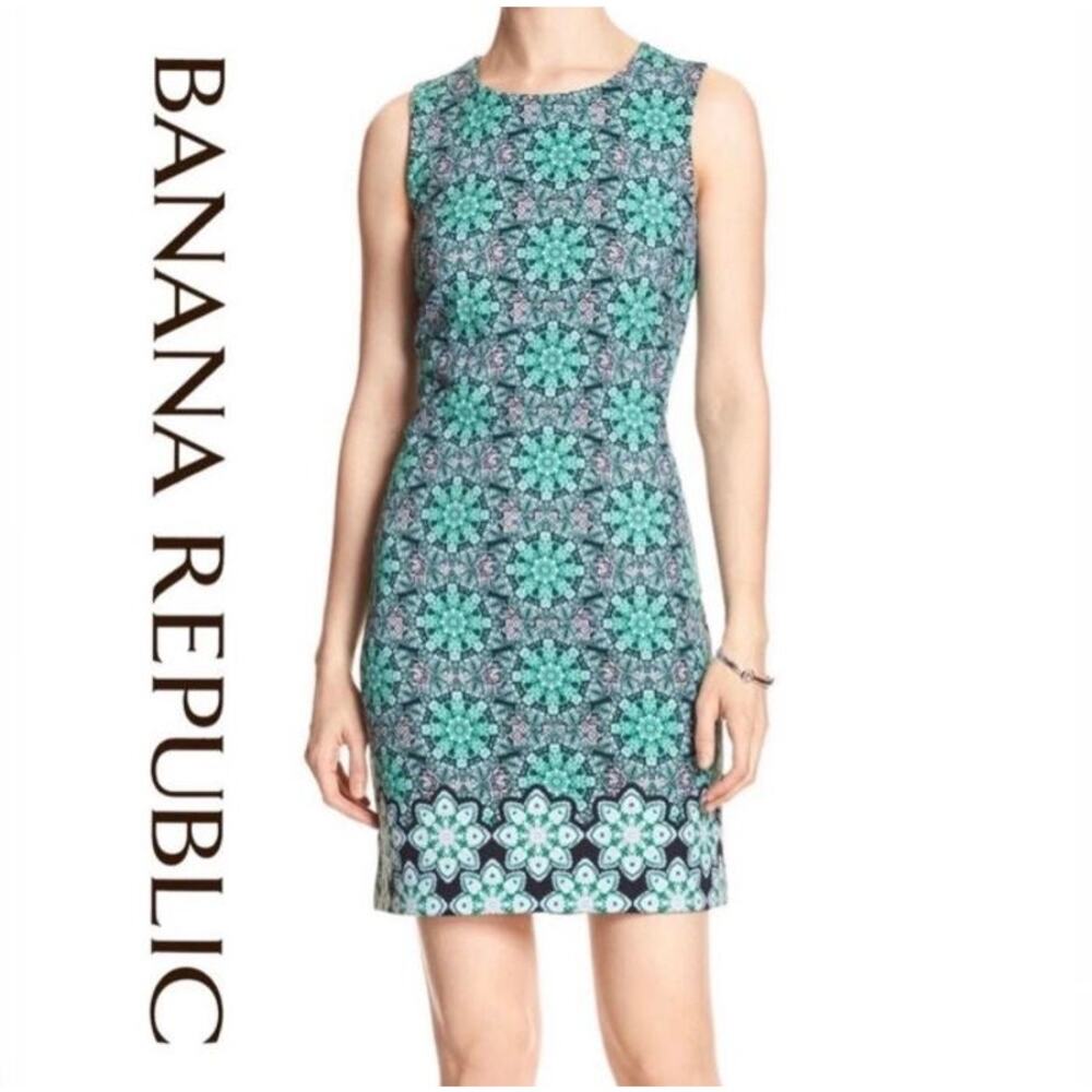 Banana Republic Women's Sleeveless Sheath Mini Dress Blue Floral Print Size 10